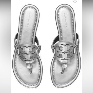 Tory Burch Miller Sandals. Size 8. Silver metallic color